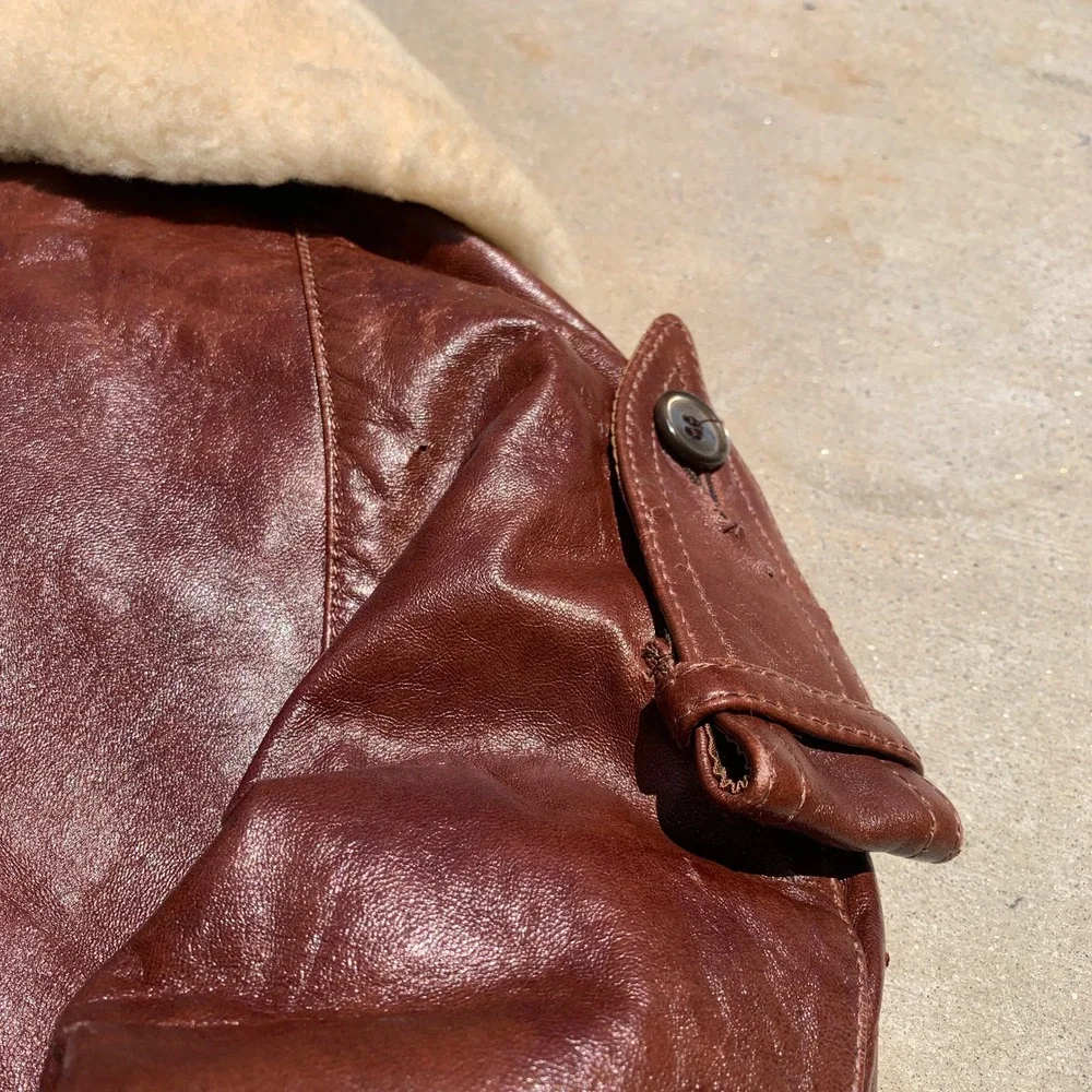 Vintage 1970s Silton brown leather flight jacket w/ sherpa collar - size 42 mens
